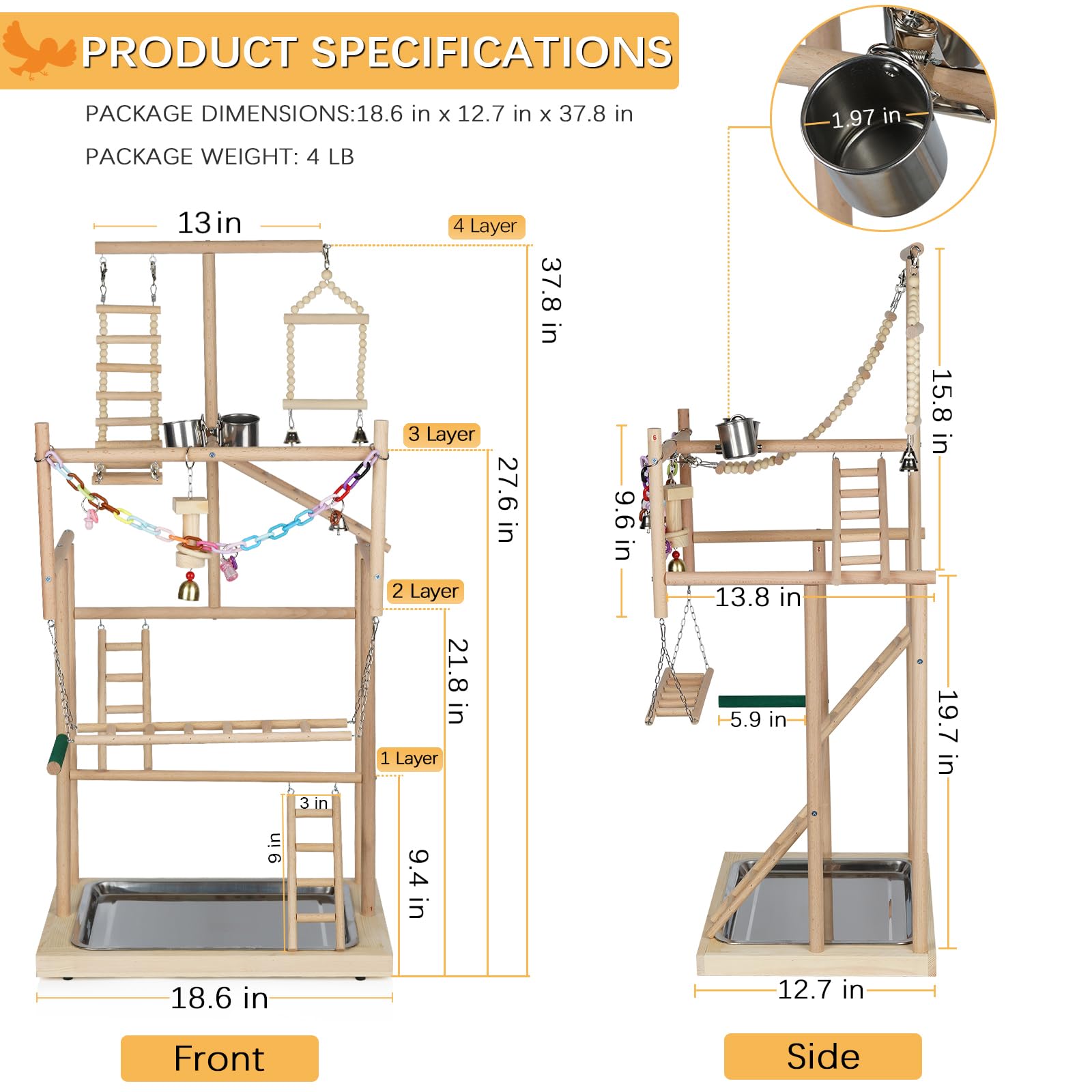 Ibnotuiy Parrot Playstand natural pine wood for safe climbing
