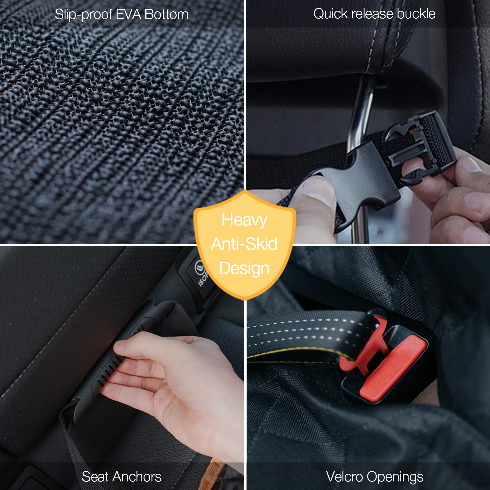 iBuddy anti-slip anchors keep dogs secure during braking and sharp turns.