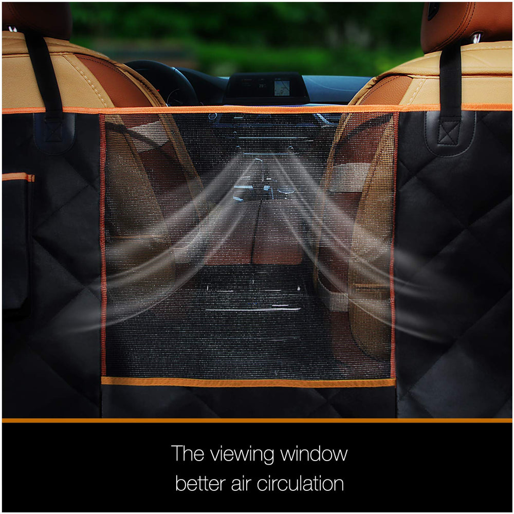 iBuddy dog seat cover waterproof fabric close-up shows rugged protection.