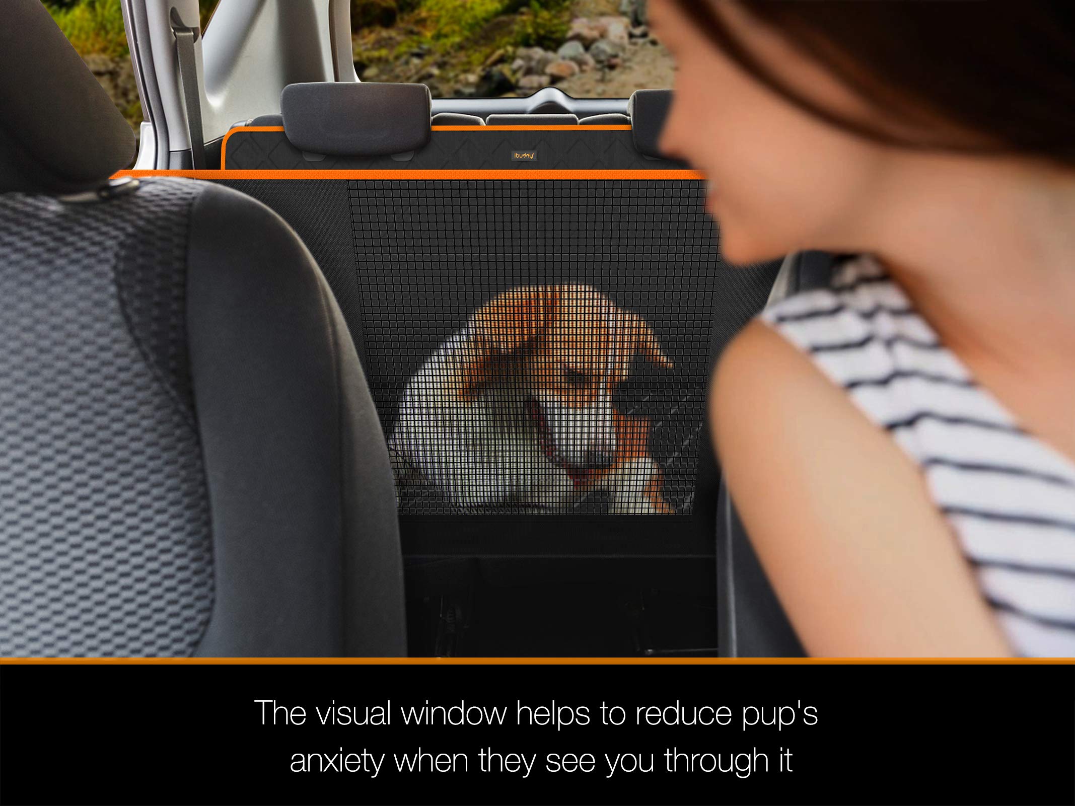 iBuddy XXL dog seat cover hammock back design prevents dog from climbing into front seat.