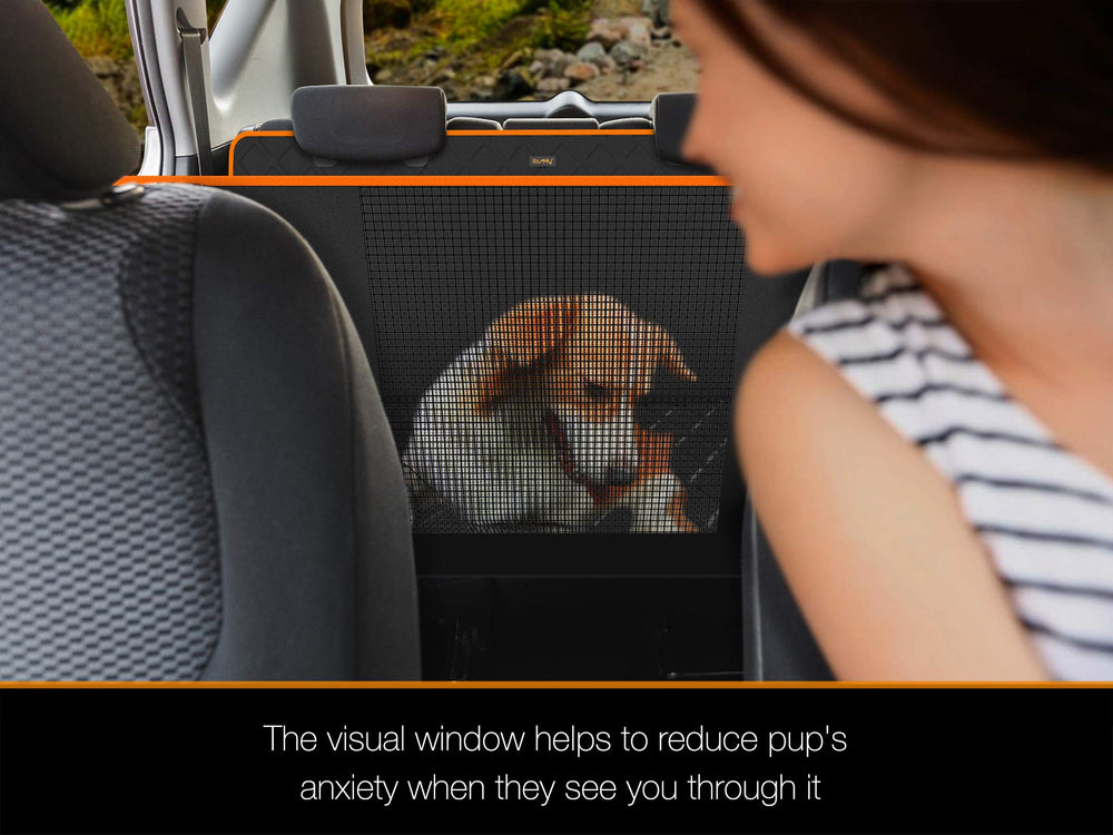 iBuddy XXL dog seat cover hammock back design prevents dog from climbing into front seat.