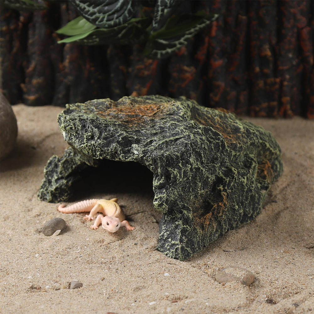 IBWell leopard gecko decor rock enhances landscape while providing secure retreat.