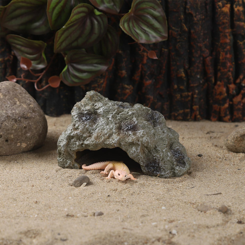 IBWell Resin Leopard Gecko Hide texture closeup emphasizes durable resin and authentic coloration.