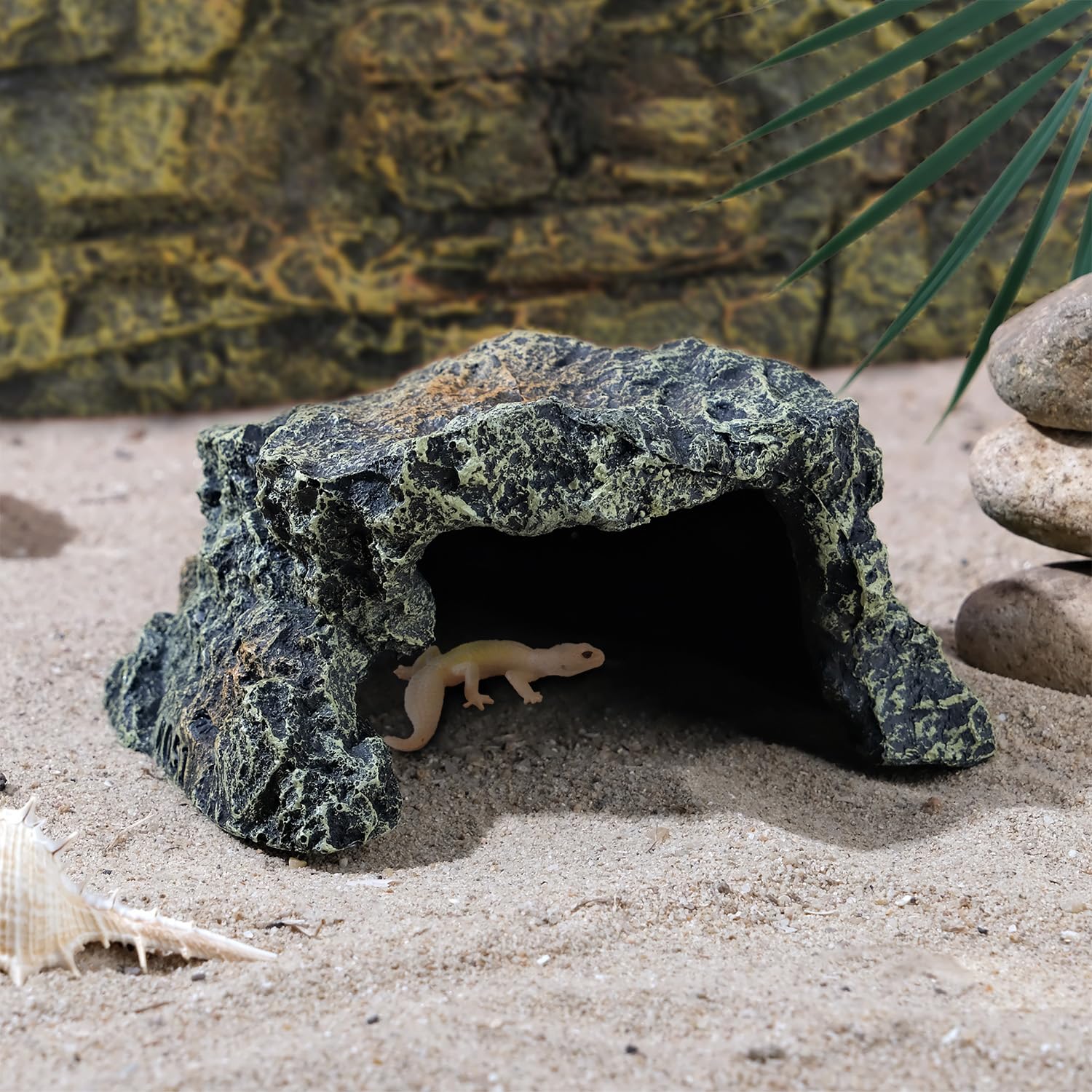 IBWell resin rock cave base stability keeps it steady in various terrarium substrates.