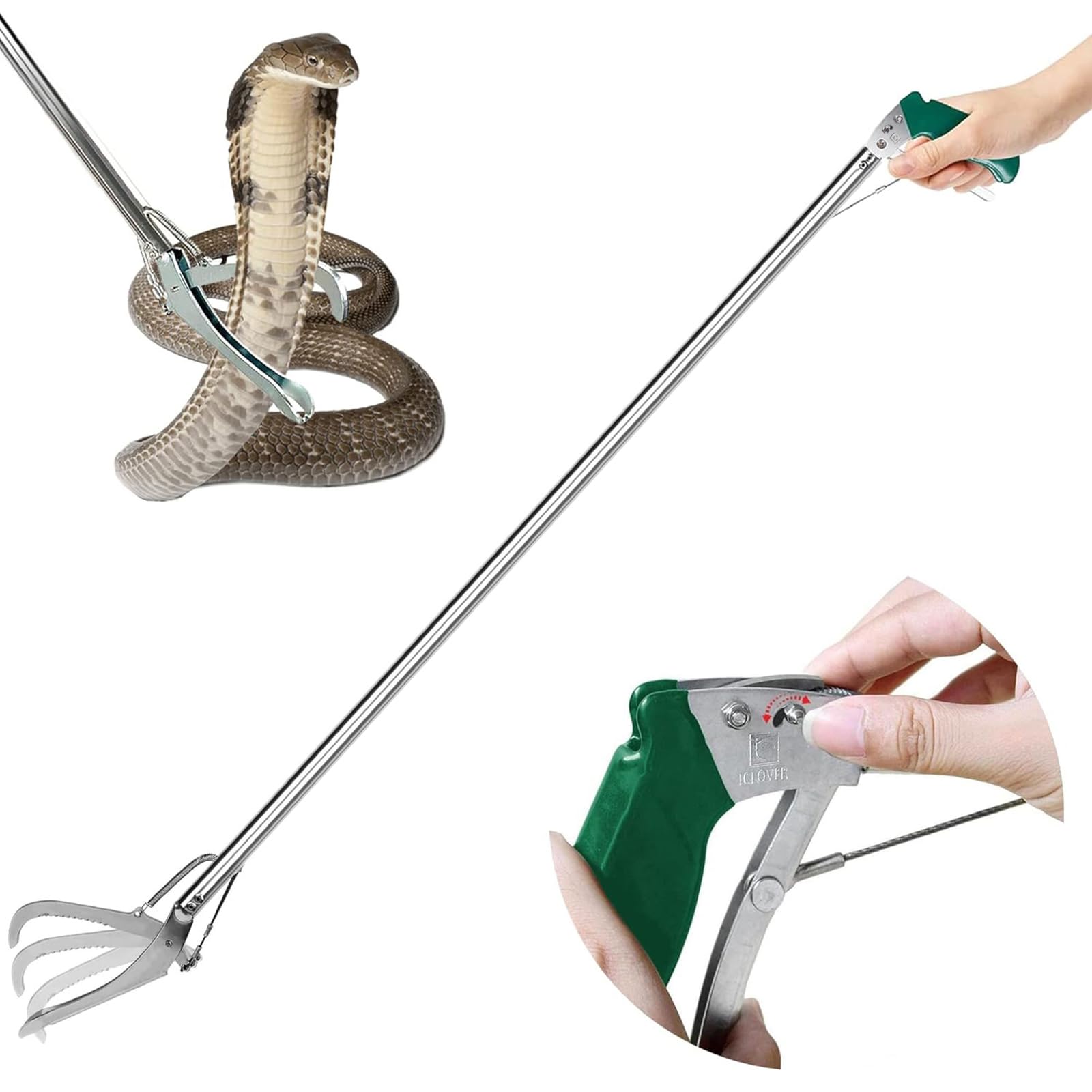 IC ICLOVER 47inch snake tongs full-length view for safe distant handling