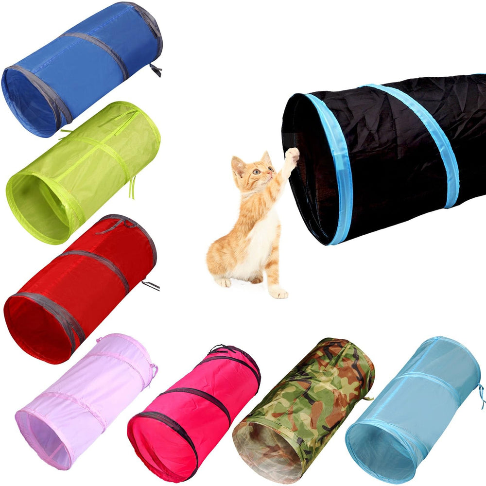 iCAGY Foldable Spiral Cat Tunnel in light pink, light green, and sky blue colors