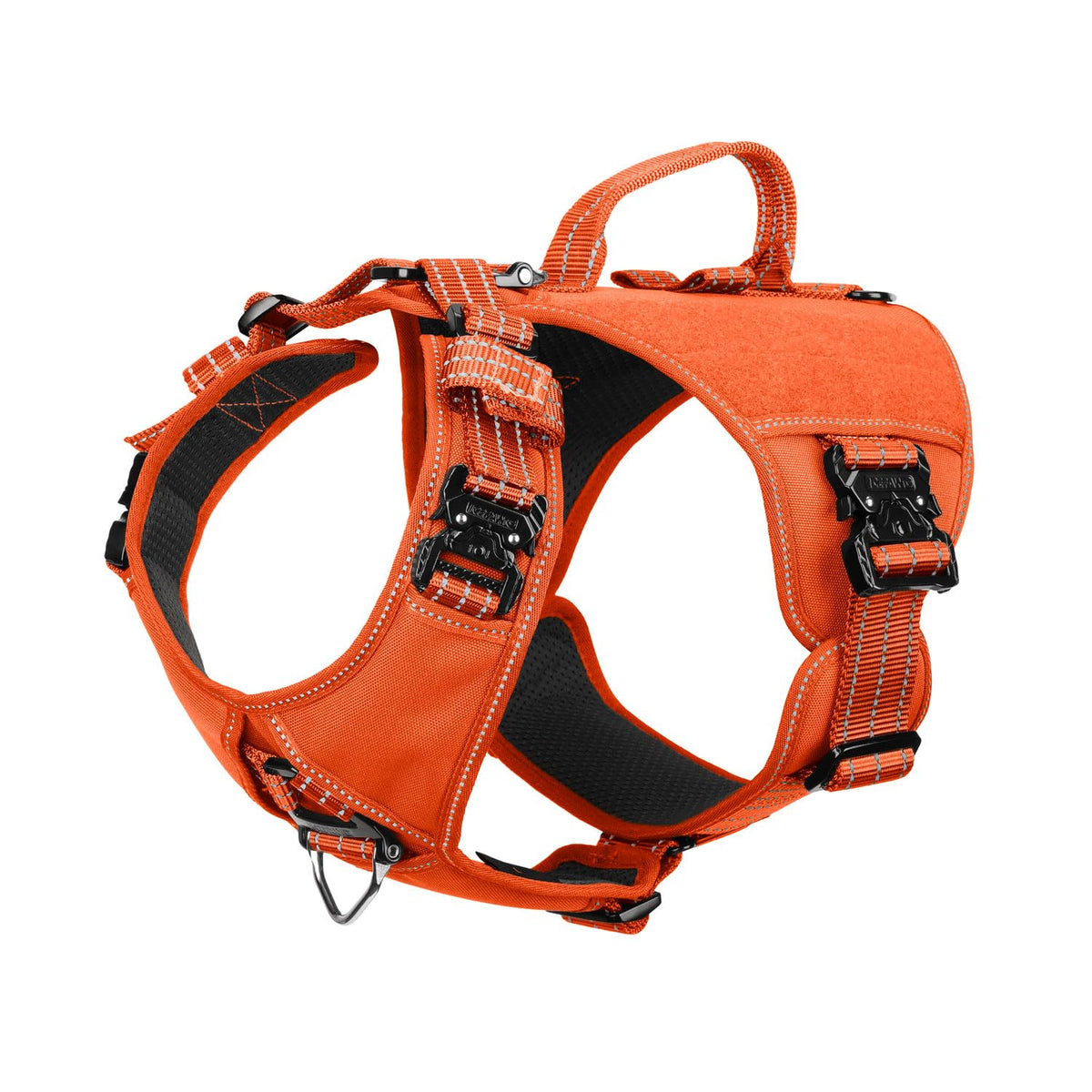 ICEFANG GN8 harness front view in orange demonstrates secure fit for training sessions