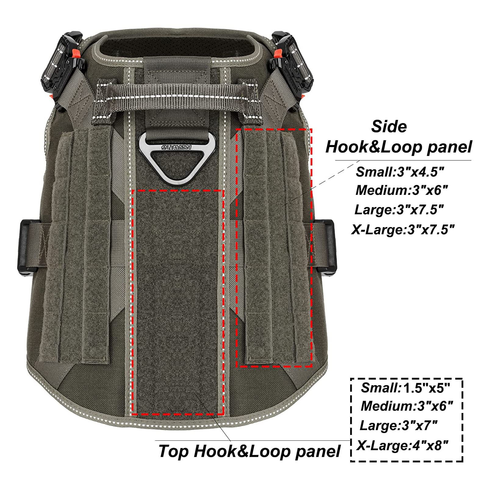 ICEFANG Tactical harness full view green illustrates versatile daily wear for working dogs.