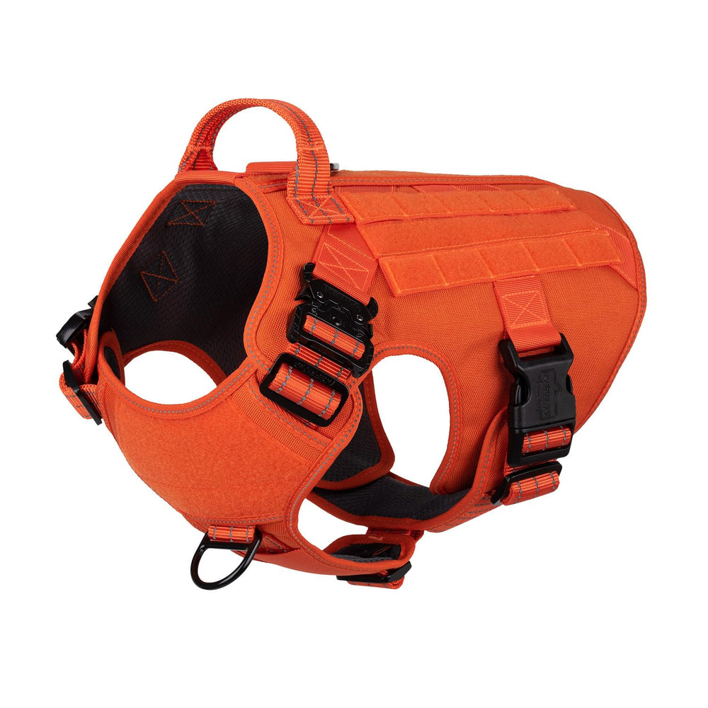 ICEFANG Tactical Dog Harness Large Orange Side View highlights MOLLE compatibility for gear
