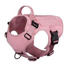 ICEFANG Tactical dog harness medium pink front view shows secure adjustable straps for calmer walks.