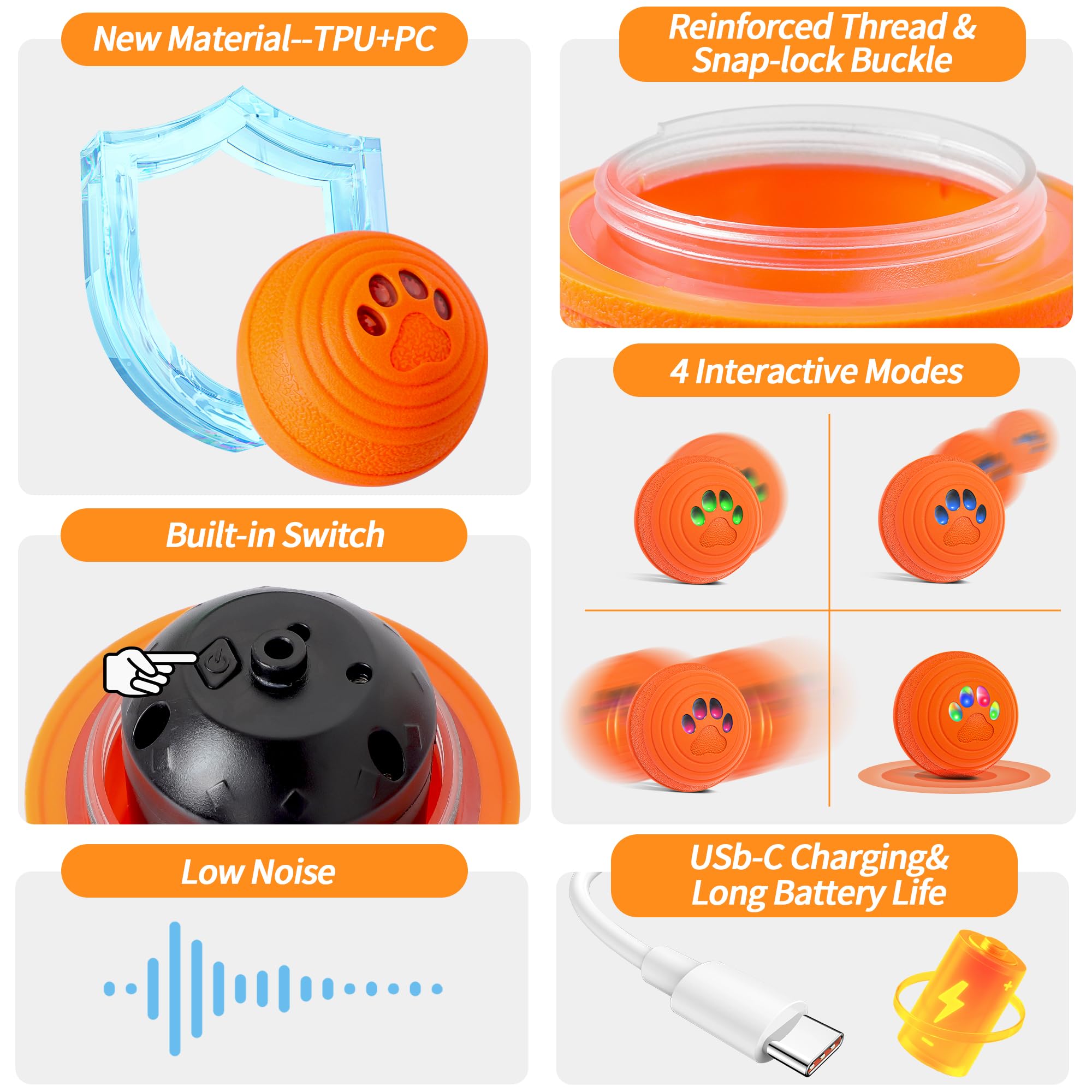 IceFun interactive dog ball orange side view during play