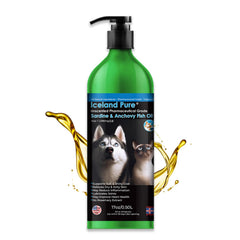 Iceland Pure Sardine Anchovy Oil bottle with pump for precise dosing and steady omega-3 delivery.