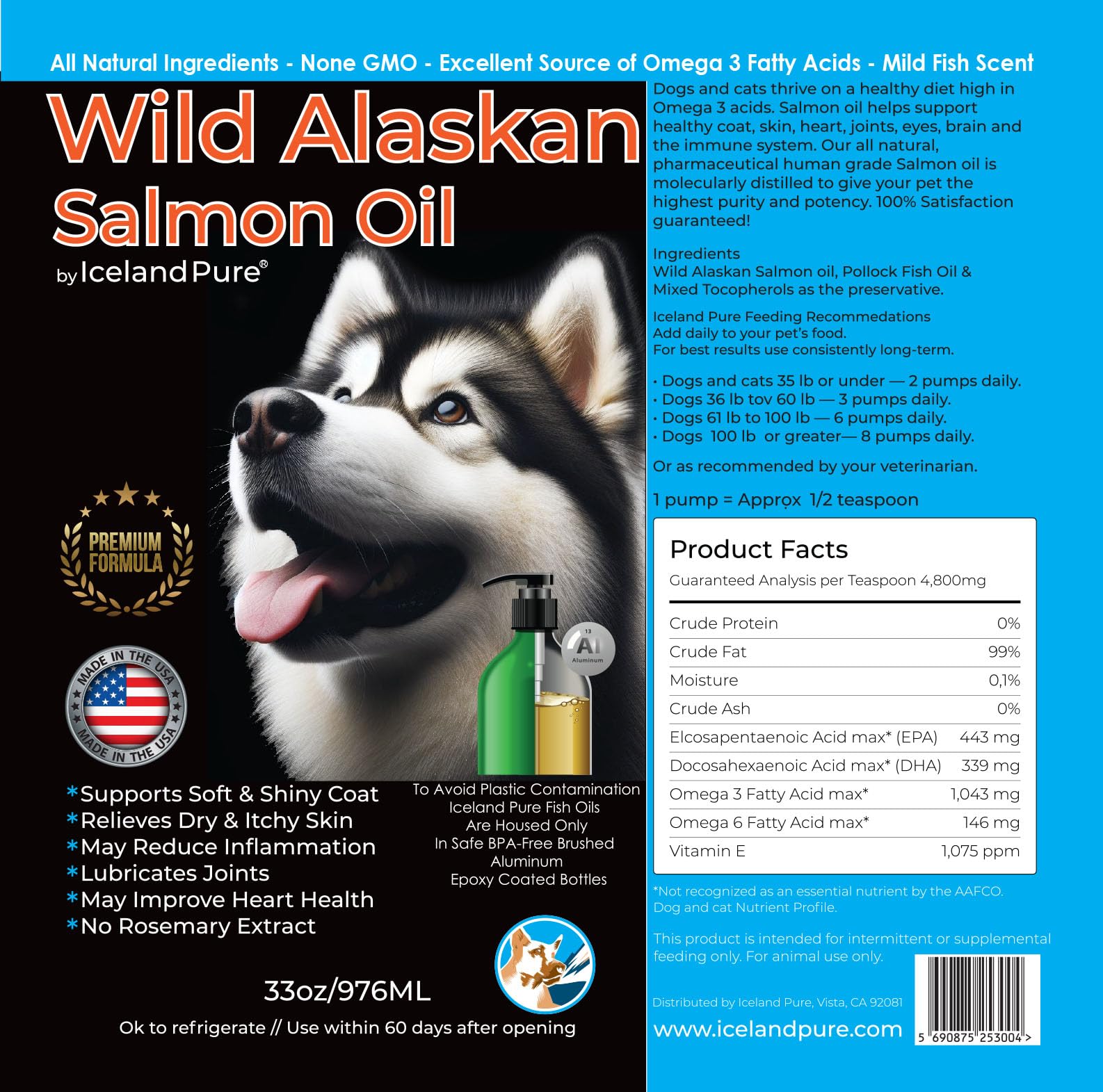 Iceland Pure Wild Alaskan Salmon Oil open bottle shows freshness and usage