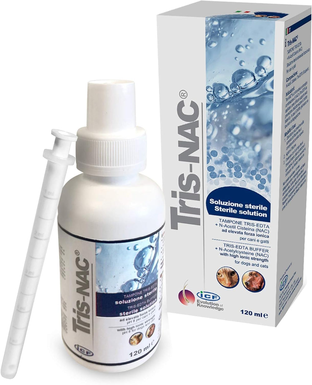 ICF Tris-NAC ear cleanser bottle for dogs and cats offering gentle, biofilm-focused ear care