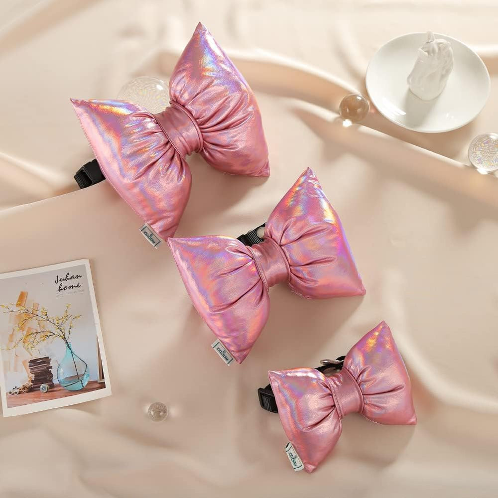 icicecream dog collar bowtie pink side view shows adjustable comfortable fit