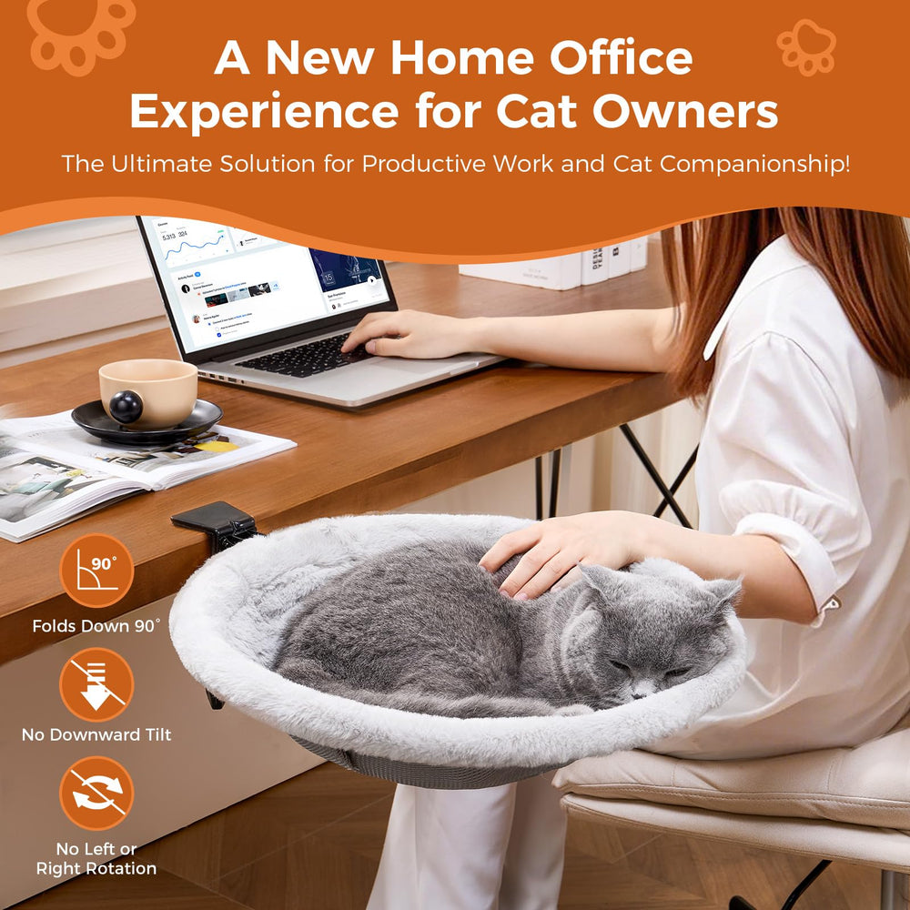 ICOHOT Cat Desk Bed attaches to desk edge for close work companion