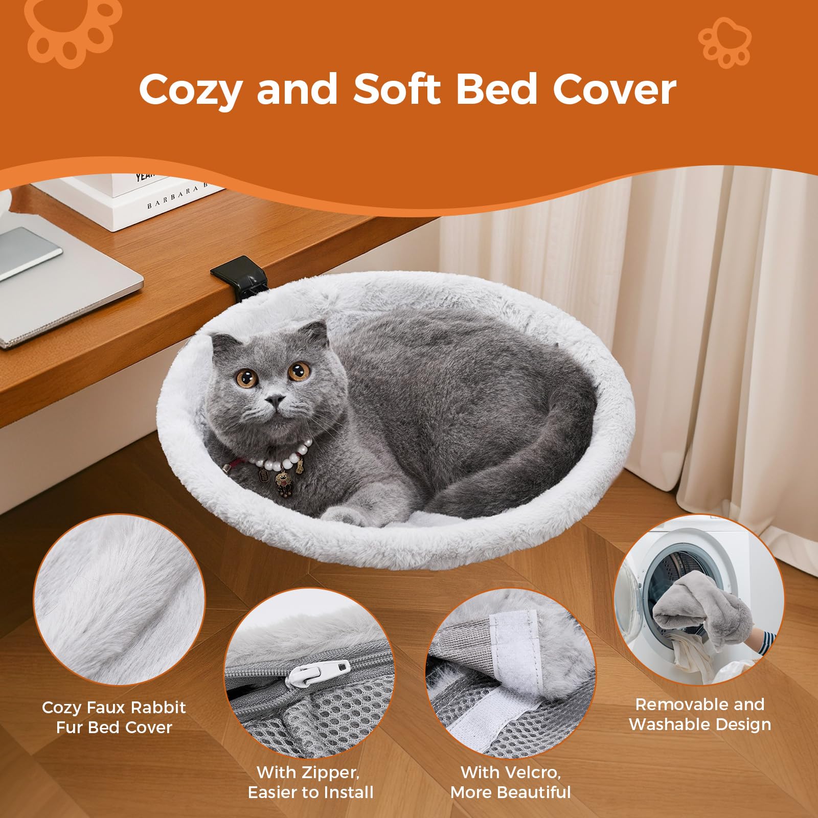 ICOHOT Cat Desk Bed sponge-padded clamps protect desk surface