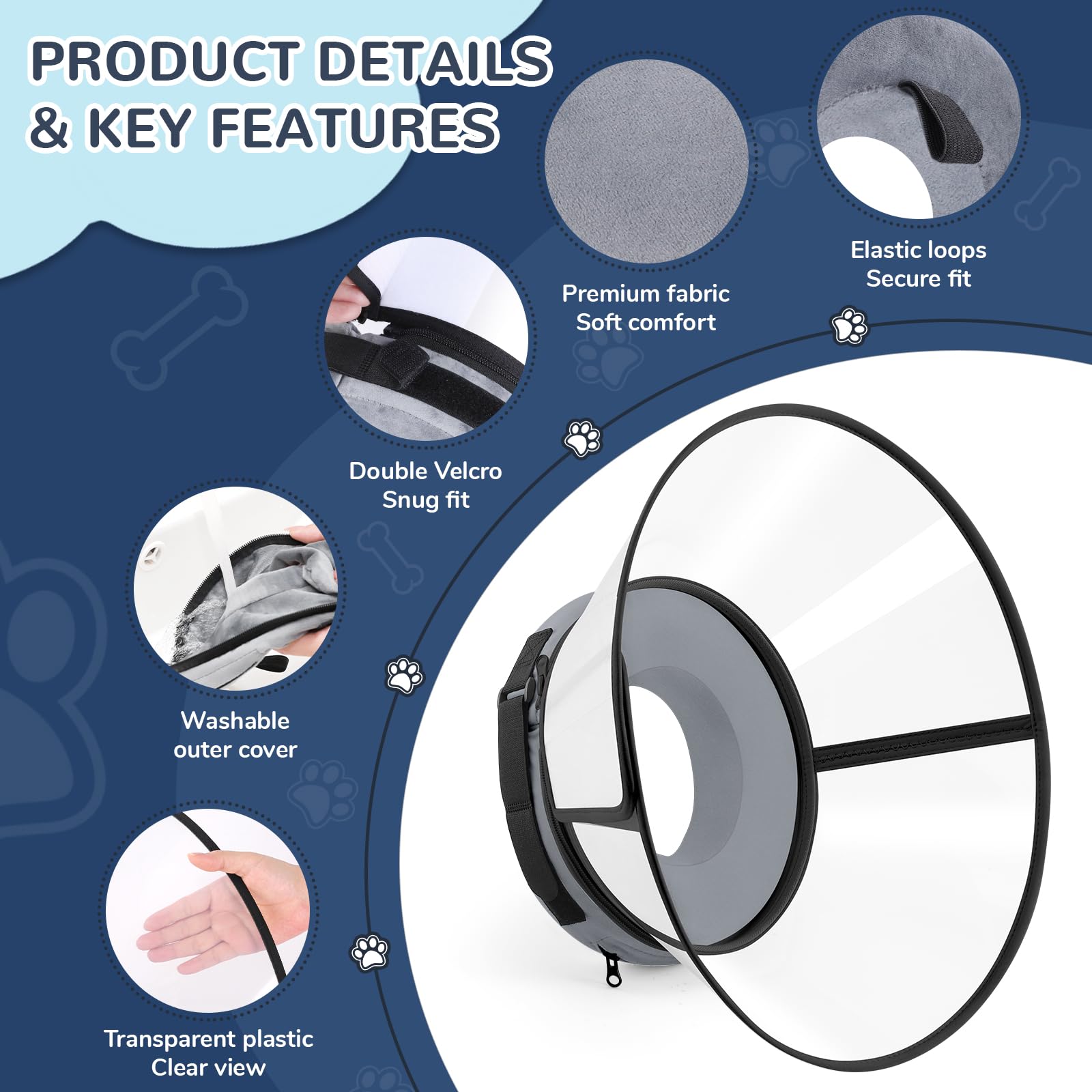 ICOYEA clear shield dog cone with visibility-friendly design helps pets stay aware.