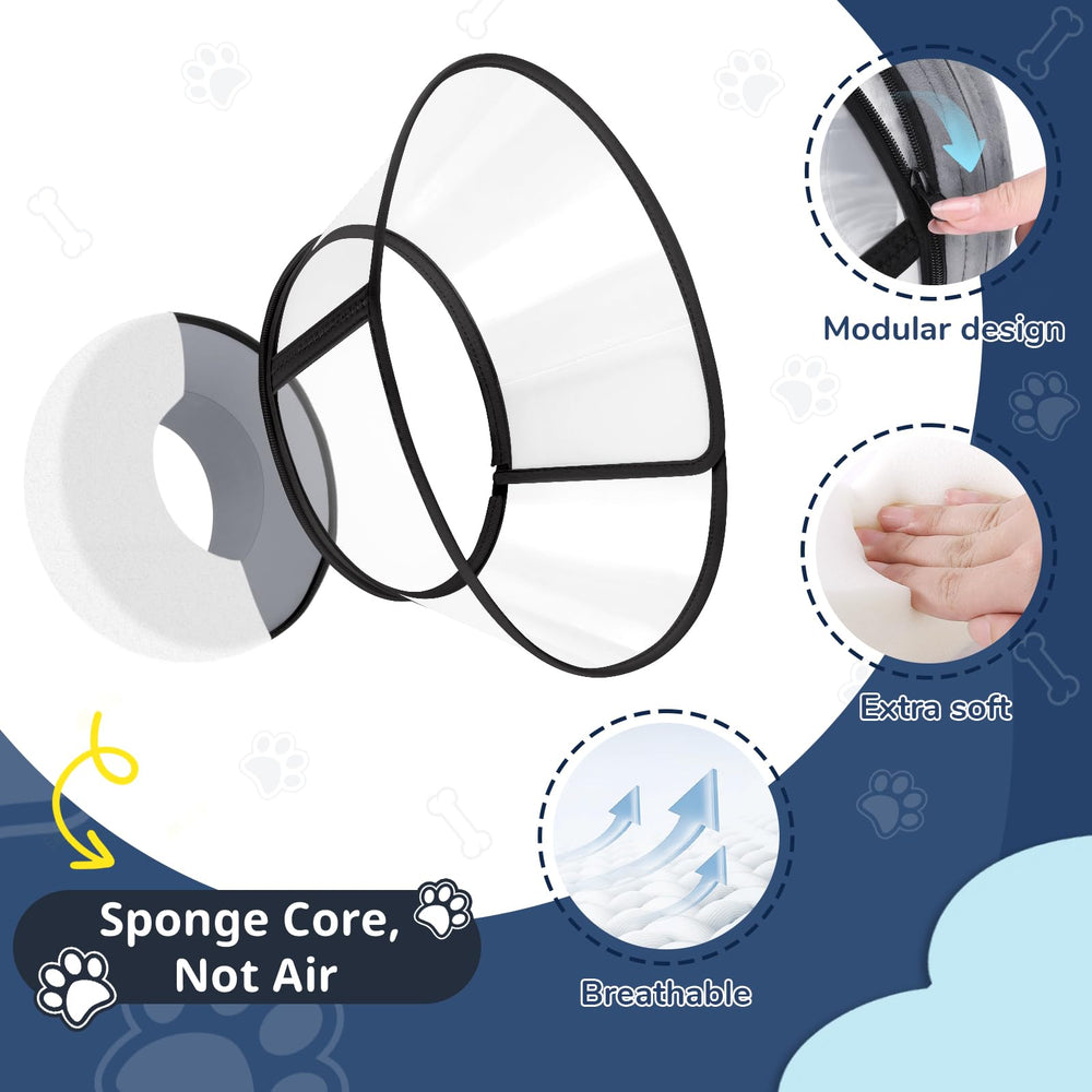 ICOYEA soft breathable fabric dog cone emphasizes cool, calm wear for long recovery.
