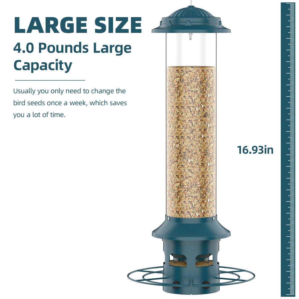 Icreer metal bird feeder with 4lb capacity for long-lasting feeding.