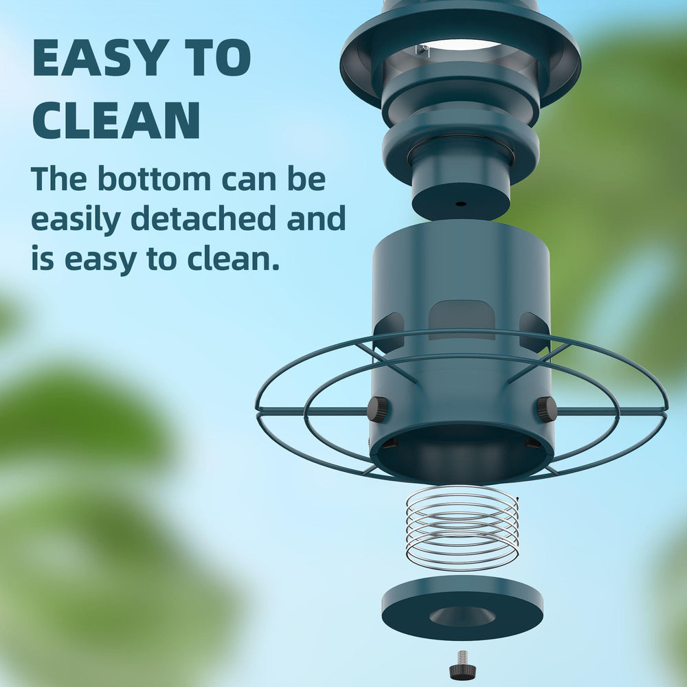 Icreer weatherproof feeder keeps seeds dry with rain protection.