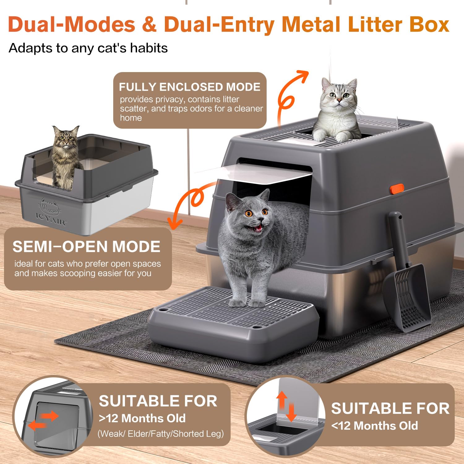 ICYAIR XXXL with front-entry shows flexible access for large cats.