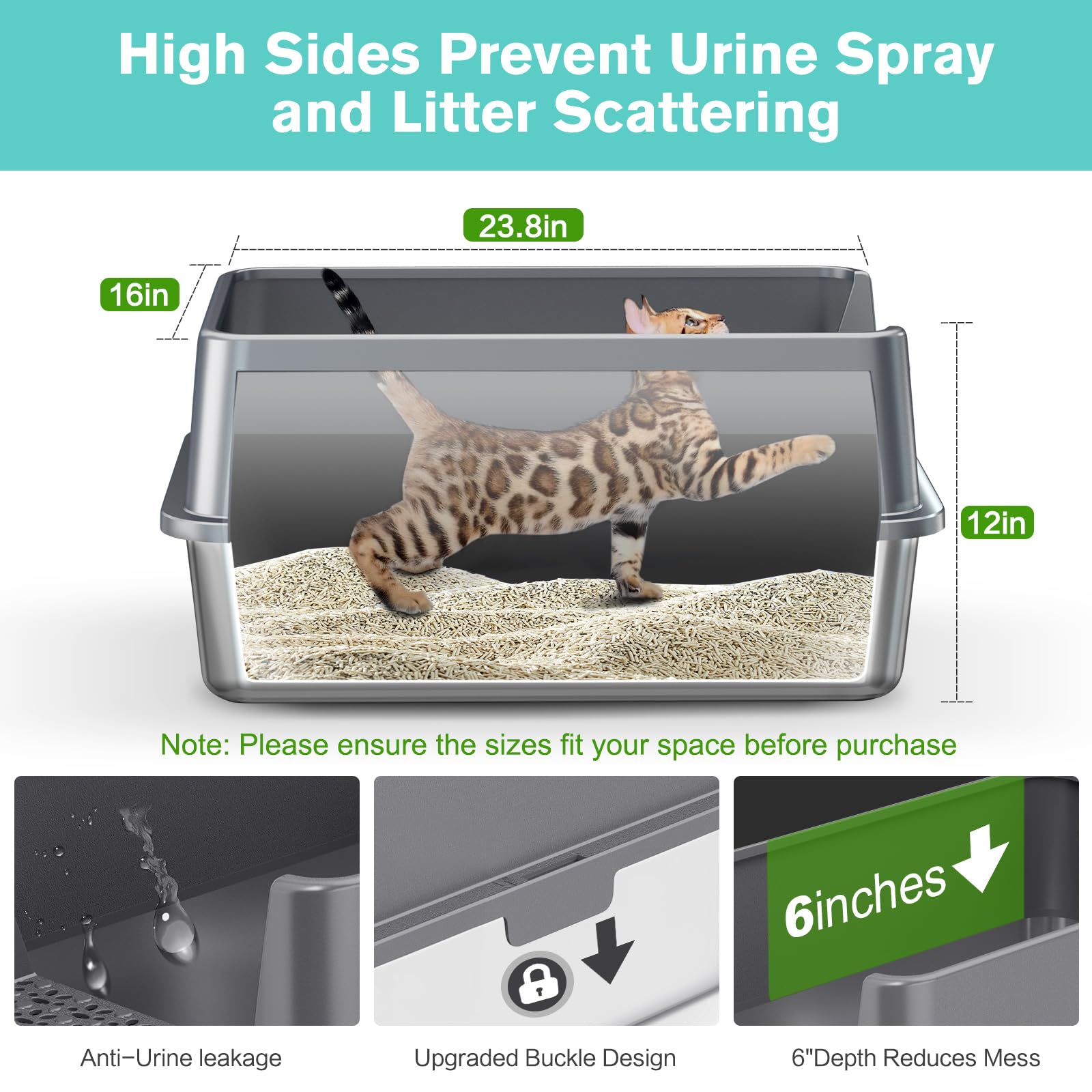 ICYAIR metal litter box lid buckle; tight seal helps reduce leaks.