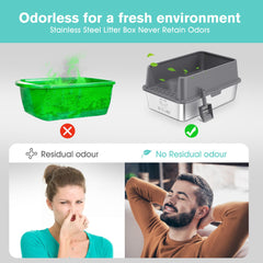 ICYAIR stainless steel litter box non-stick bottom cleans easily.