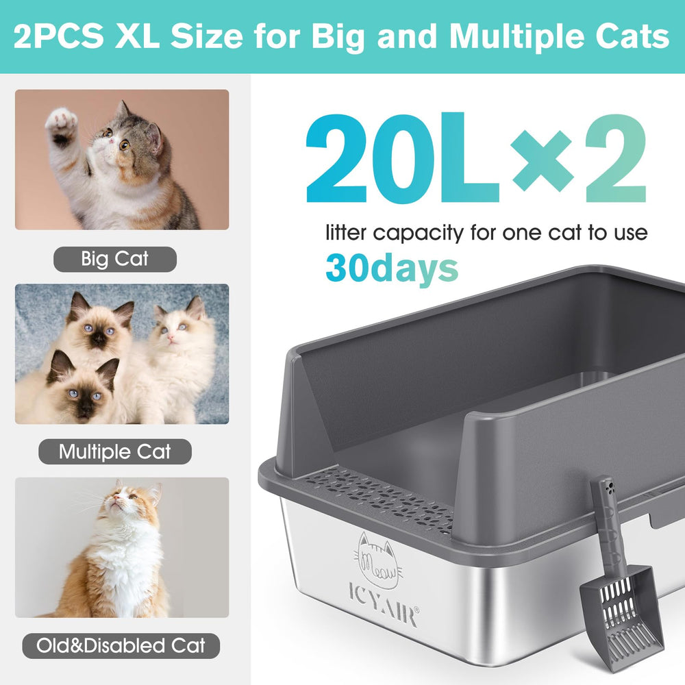 ICYAIR XL stainless steel litter box offers ample space for big cats.