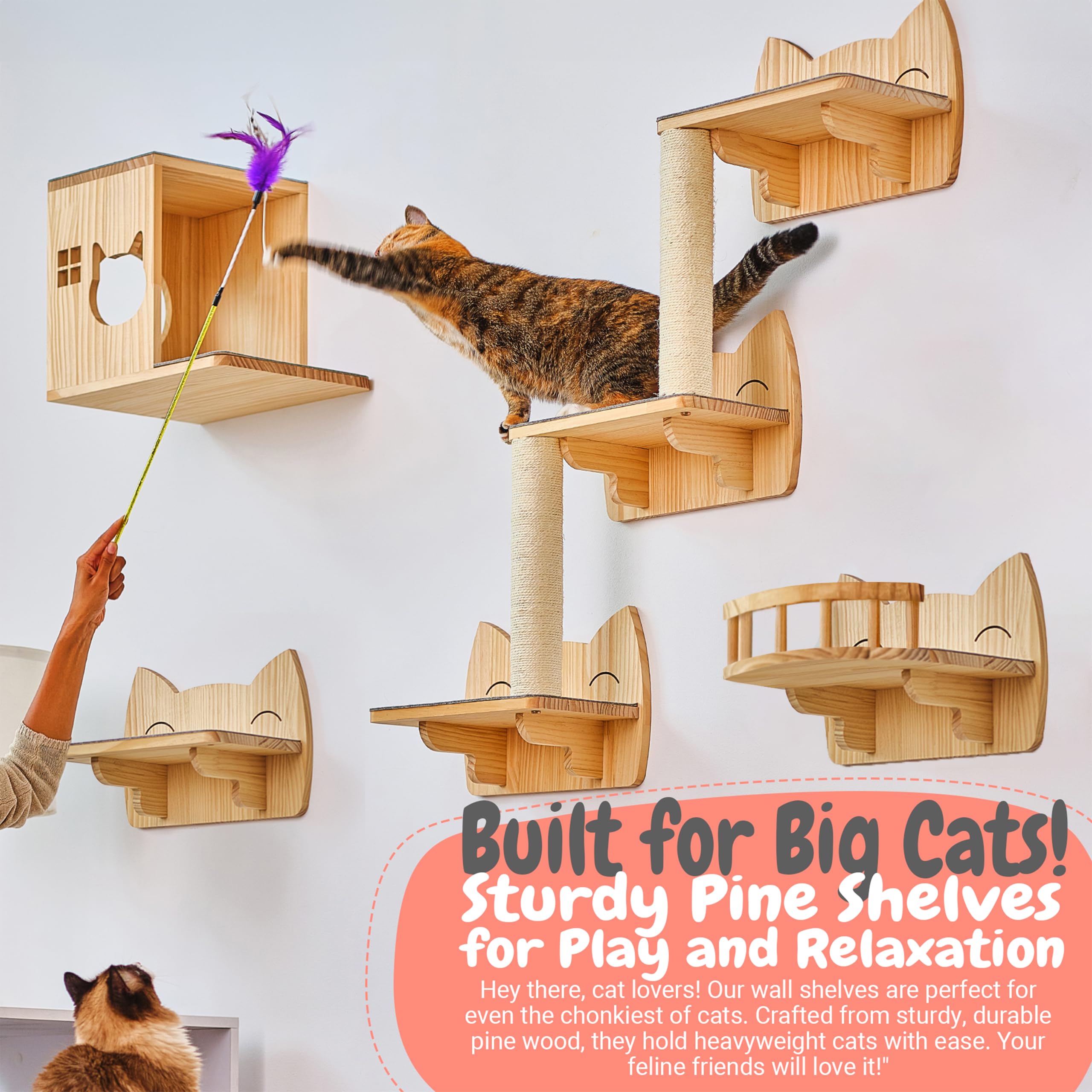 IDAE Cat Wall Shelves installation steps illustrate simple mounting process.
