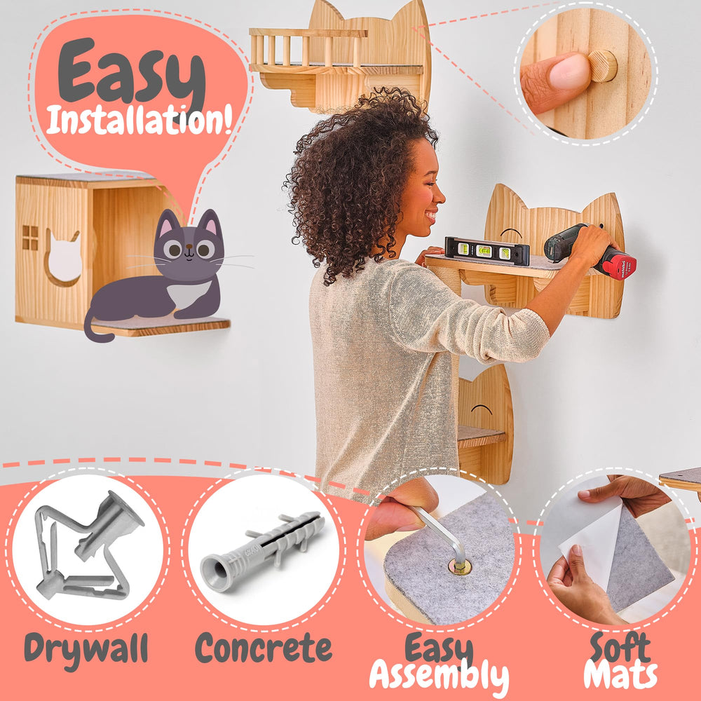 IDAE Cat Wall Shelves pine wood construction highlights durable natural finish.