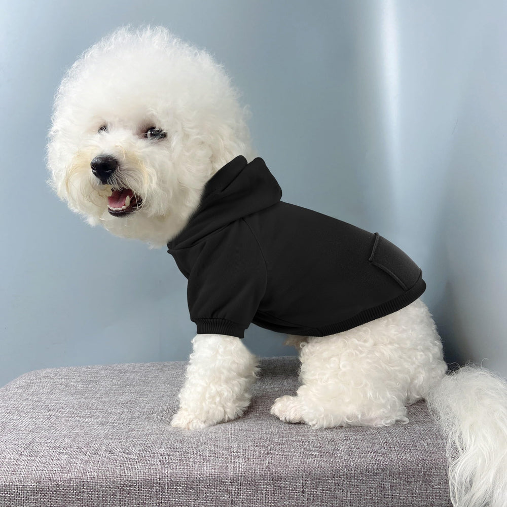 Idepet dog hoodie black XS side view easy to wear and adjust.
