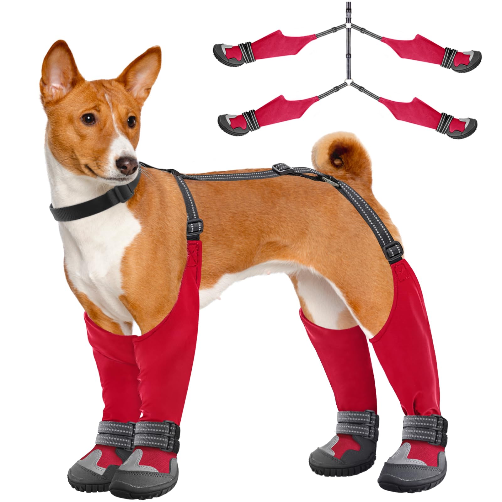 Idepet dog suspender boots overview showing adjustable straps and tall design