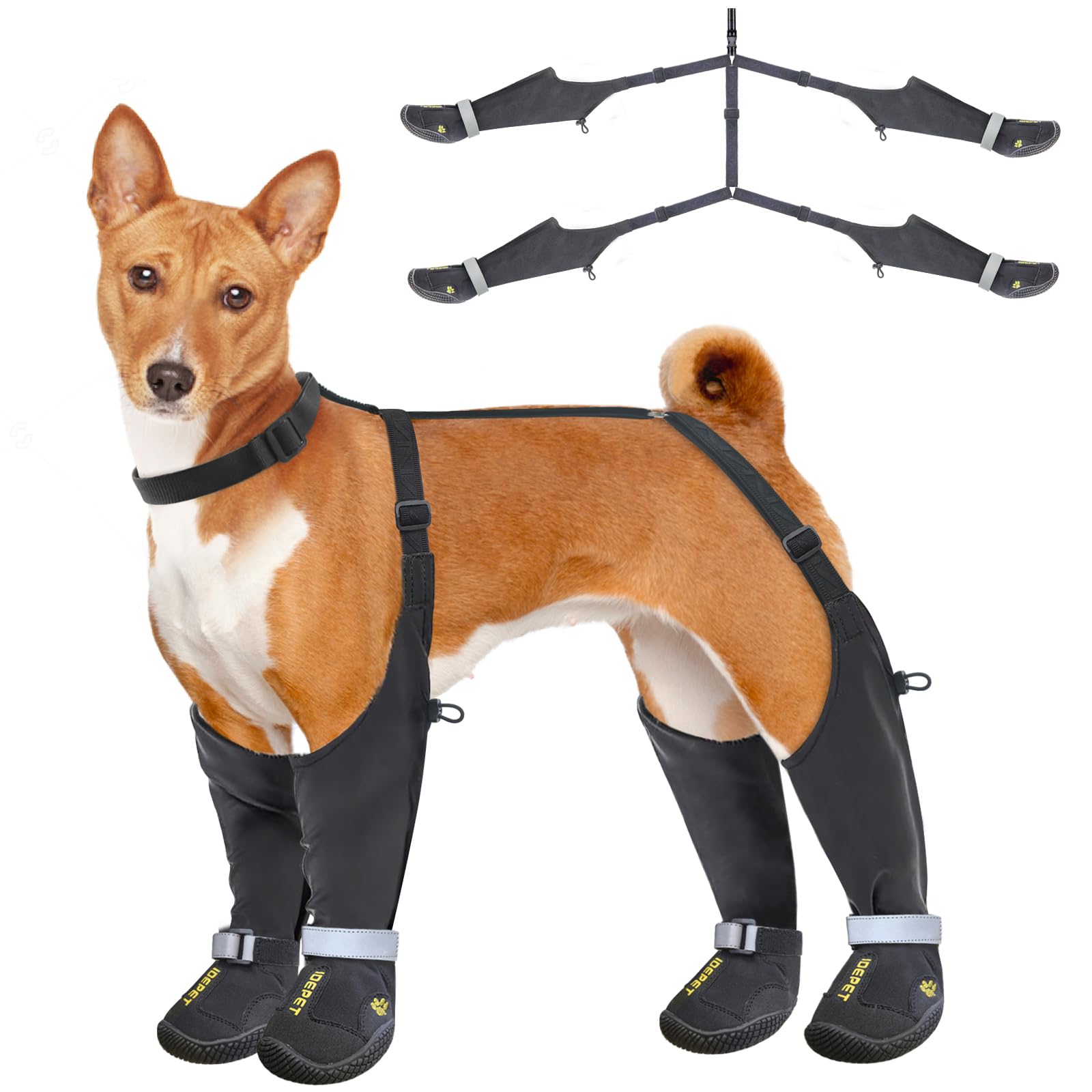Idepet dog suspender boots side view showing secure fit and paw coverage