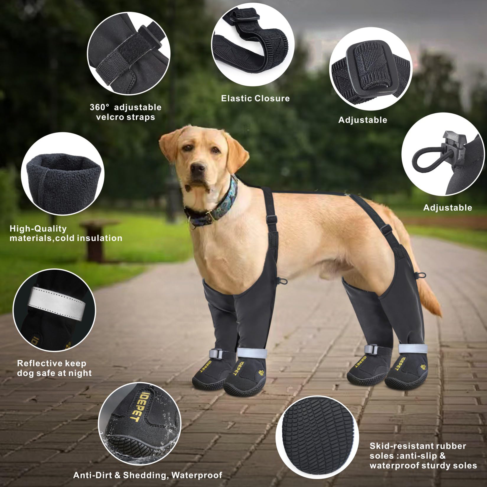 Idepet waterproof tall boots keep paws dry in rain and snow