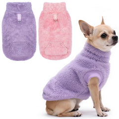 Idepet fleece dog sweater vest purple leash ring for outdoor walks