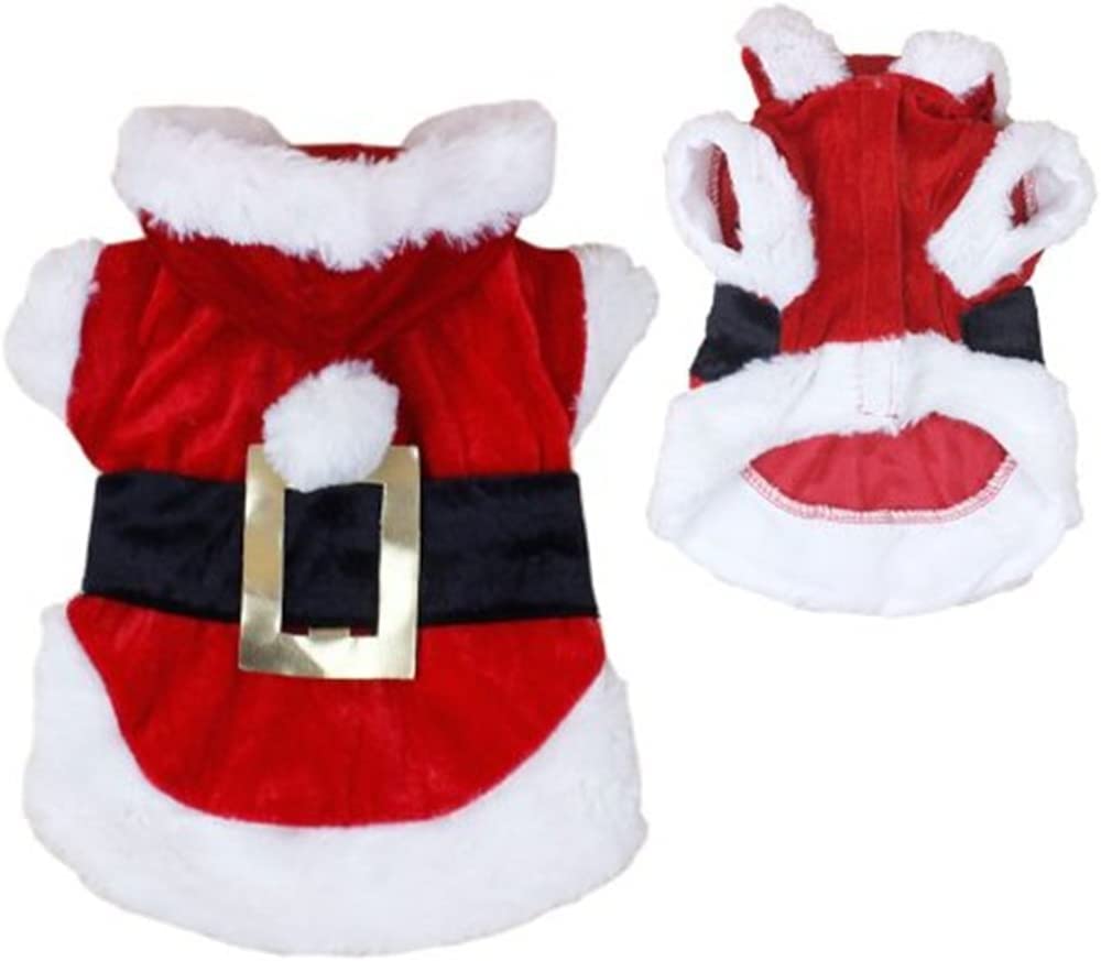 Idepet Santa Dog Costume front view—festive Christmas look for small dogs.