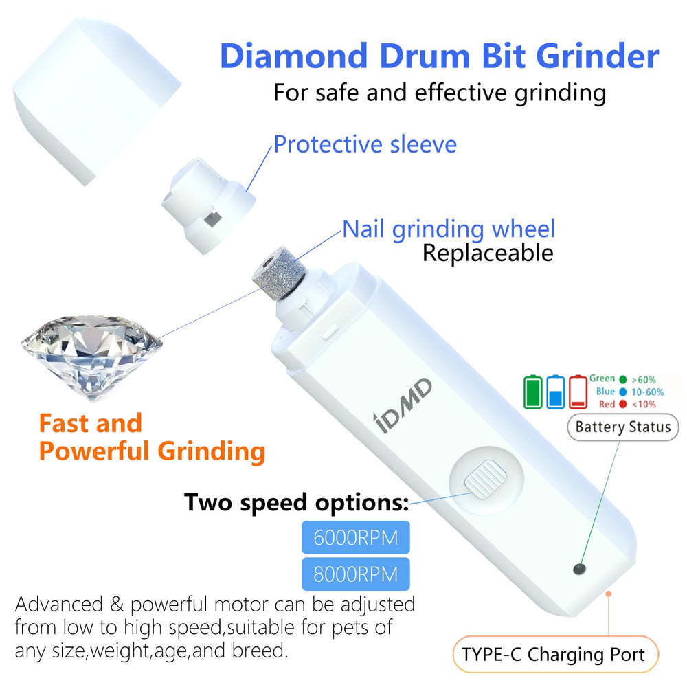 IDMD dog nail grinder with 2-speed control suits all sizes of dogs and cats
