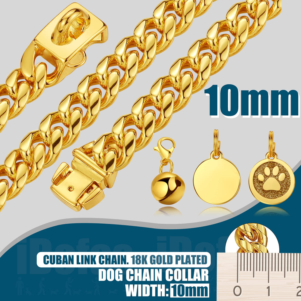 iDofas Cuban-link collar shows dog tag and bell clearly