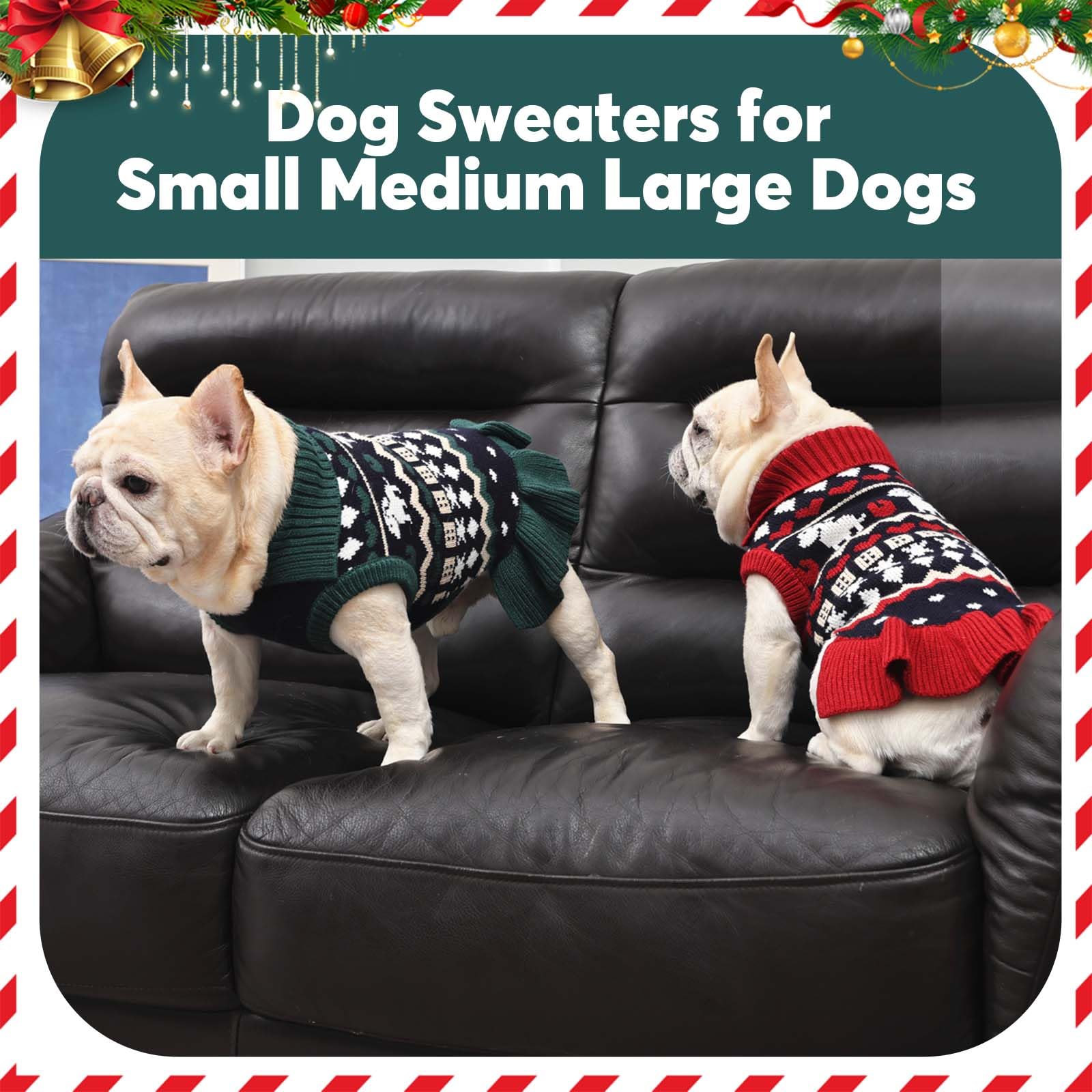 IDOMIK Christmas-ready dog sweater worn in a yard scene suggests holiday photos.