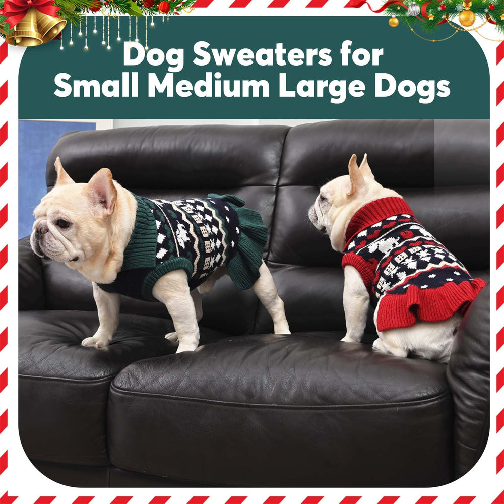 IDOMIK Christmas-ready dog sweater worn in a yard scene suggests holiday photos.
