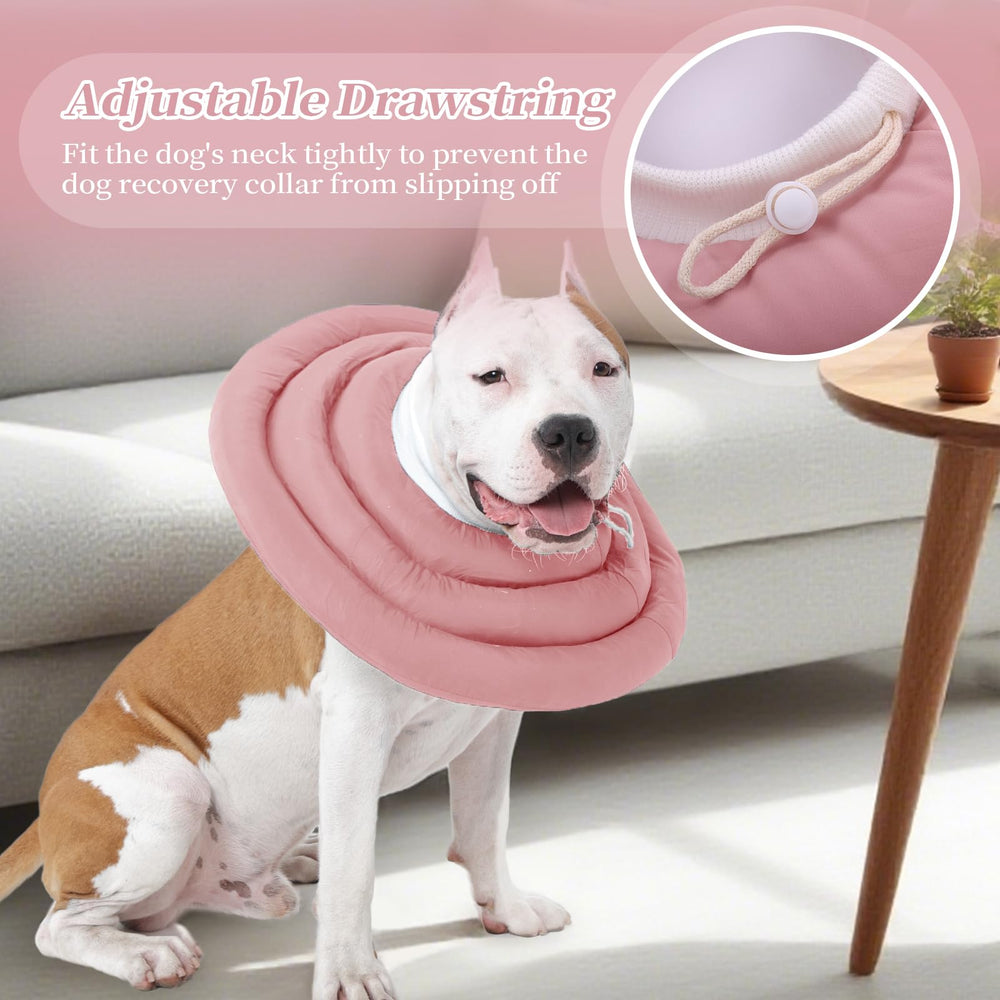 IDOMIK dog recovery collar size guide pink M shows suitable fit across breeds.