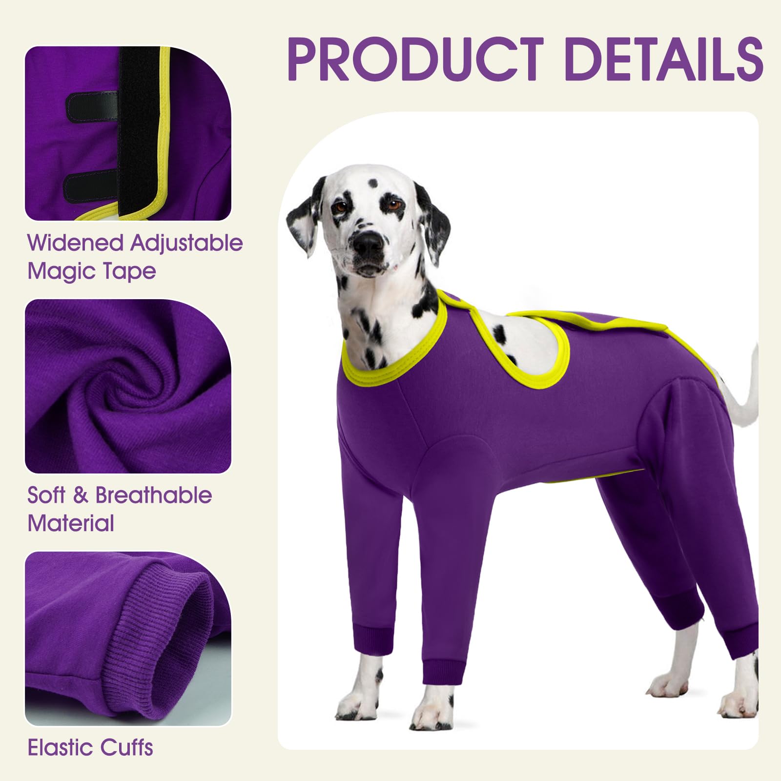 IDOMIK dog recovery suit closeup of Velcro closures for easy on/off.