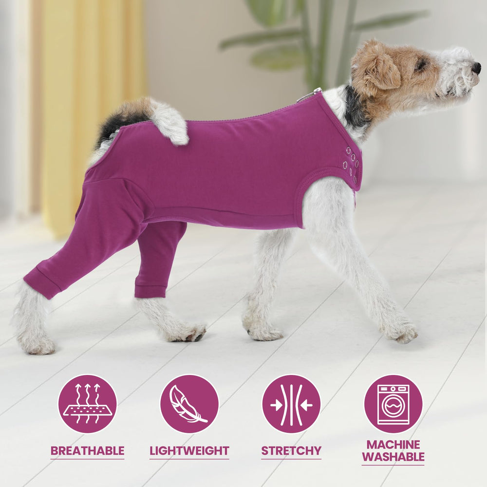 IDOMIK dog recovery suit purple machine-washable design simplifies cleaning after wear.