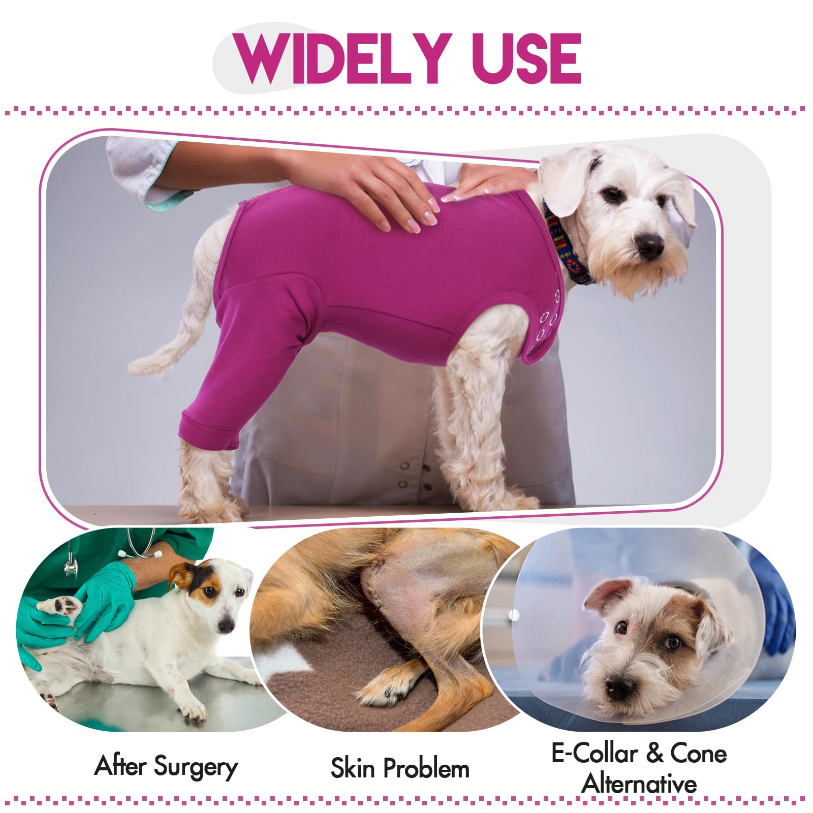 IDOMIK dog recovery suit purple size chart helps choose the right fit.