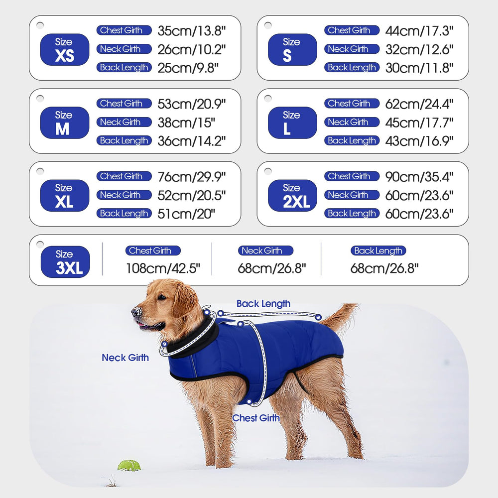 IDOMIK dog winter coat front view showcases snug fit with waterproof shell