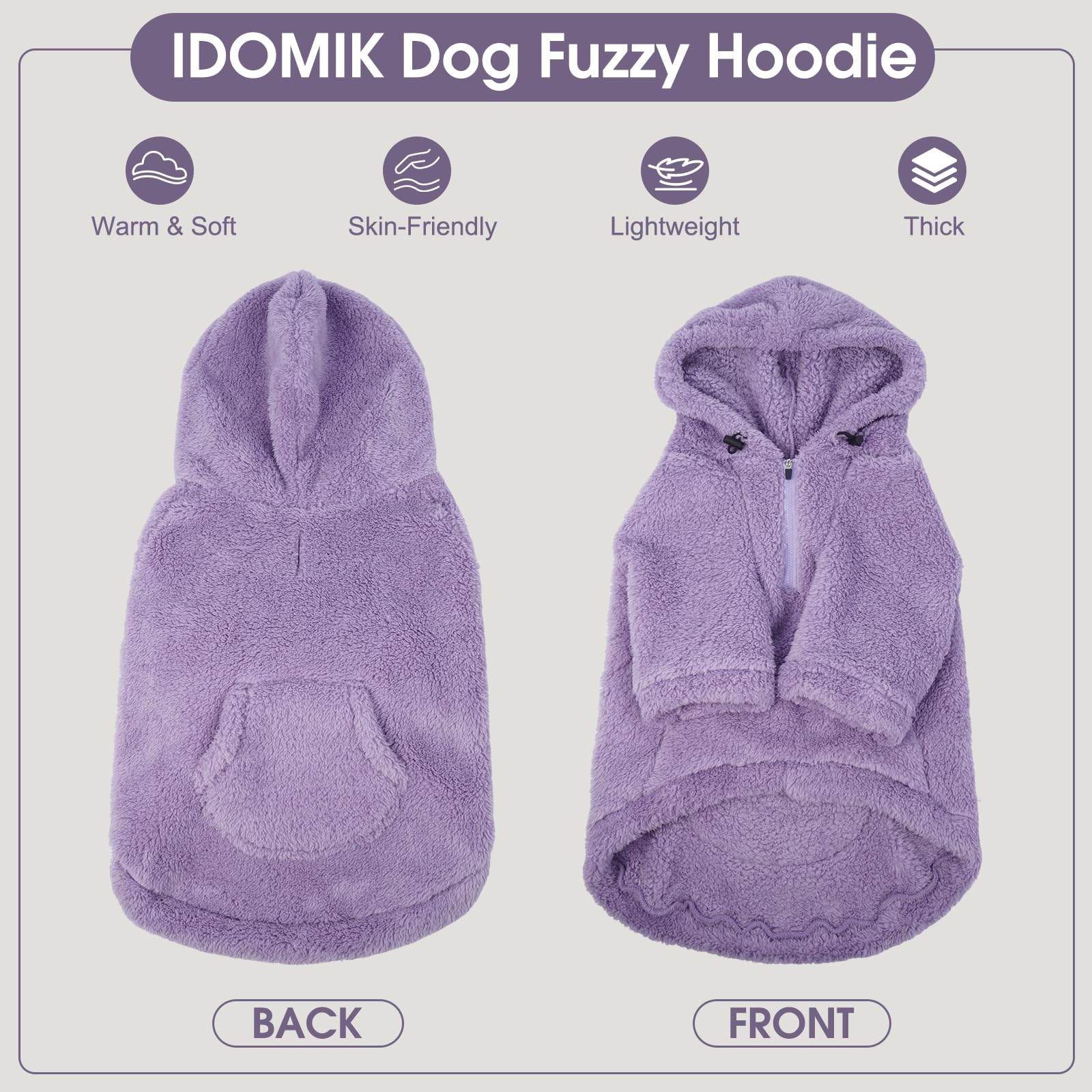 IDOMIK fuzzy dog sweater hoodie back pocket detail for snacks on walks