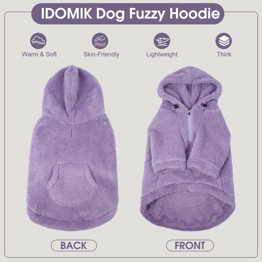 IDOMIK fuzzy dog sweater hoodie back pocket detail for snacks on walks