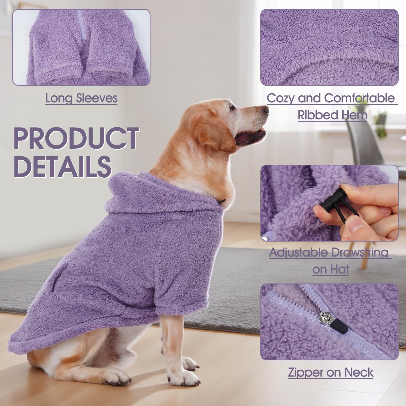 IDOMIK fuzzy dog sweater hoodie leash hole enables safer leash walking