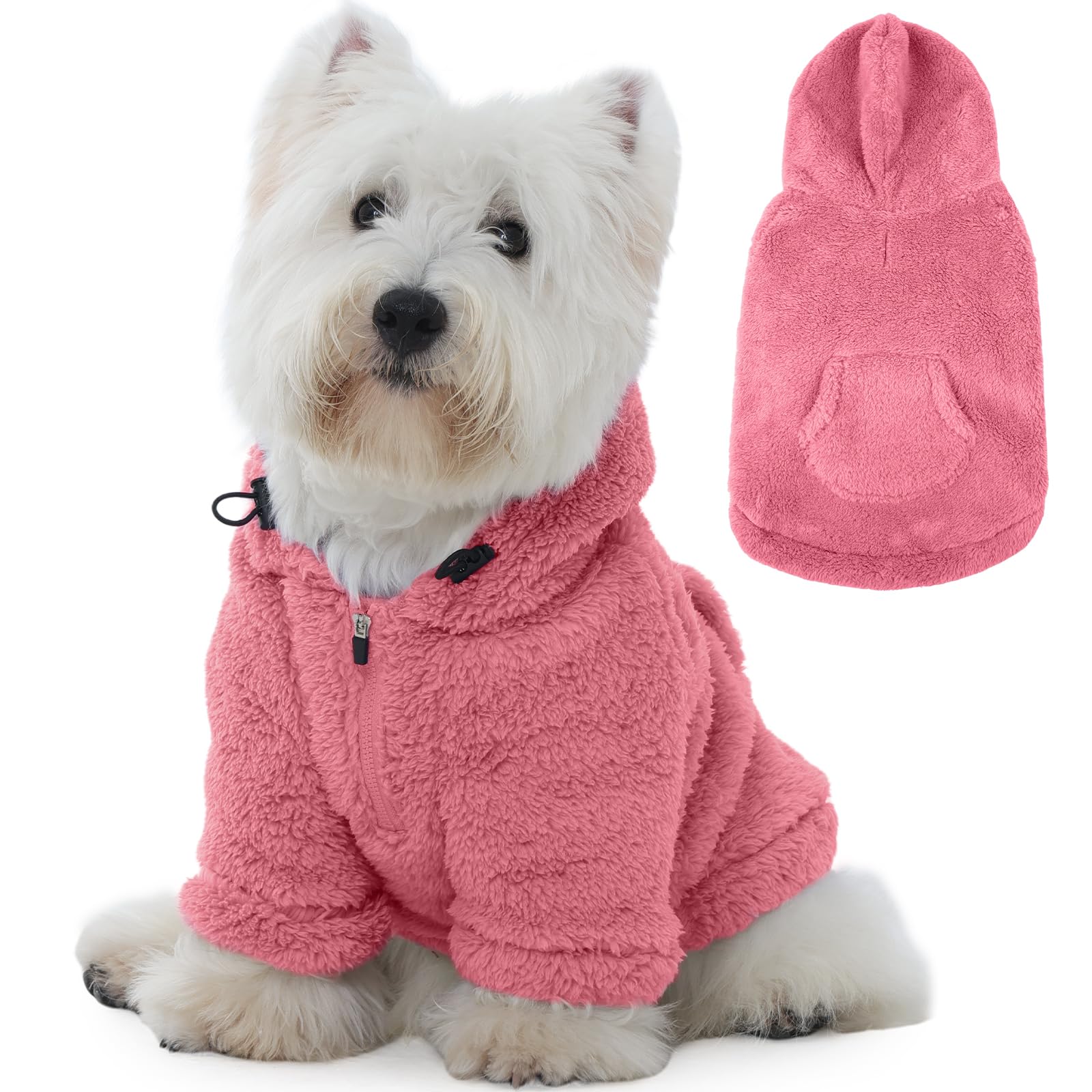 IDOMIK fuzzy dog sweater pink hoodie front highlights cozy warmth for chilly walks